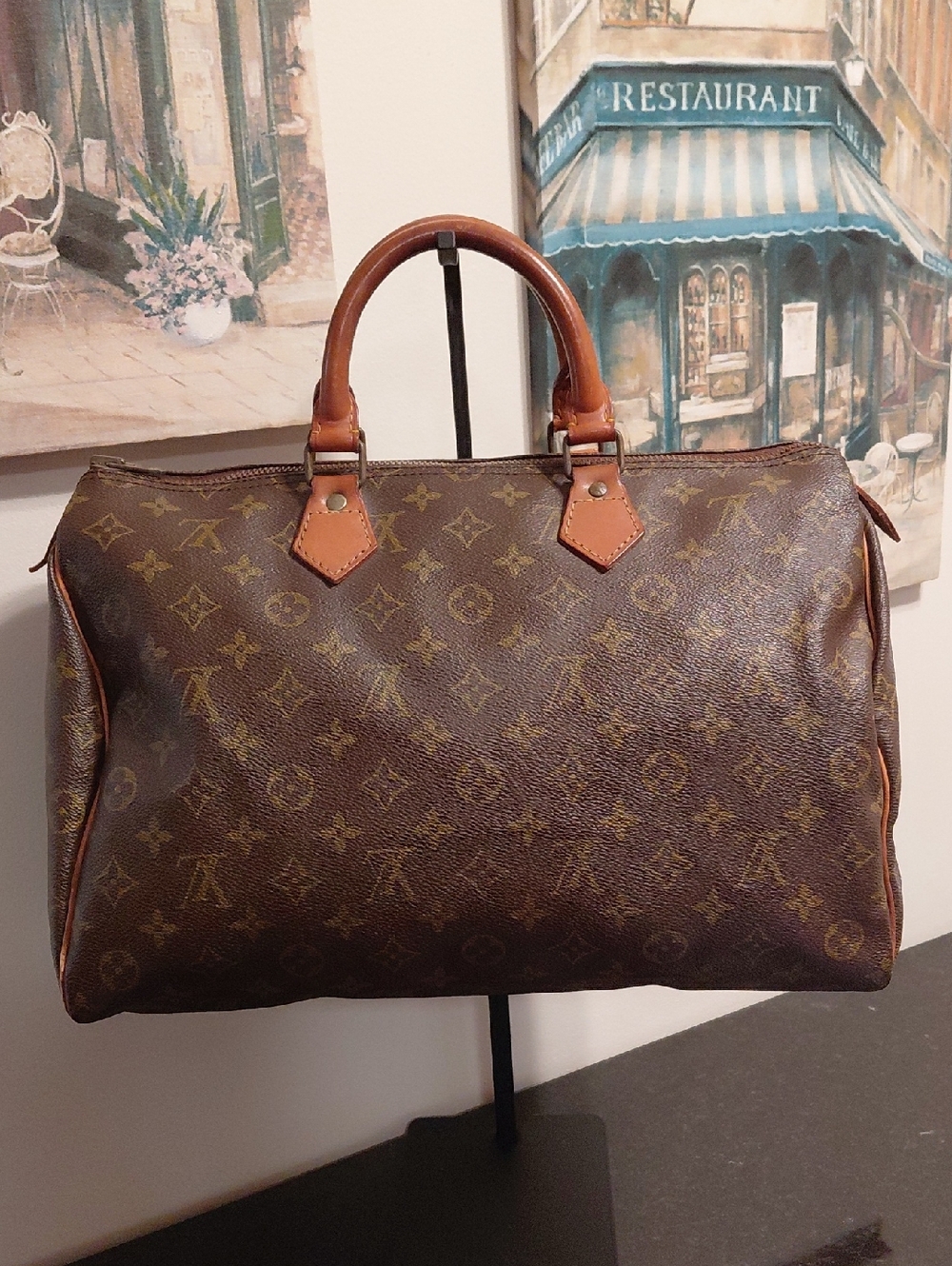 Vintage Louis Vuitton Monogram Canvas Speedy 35 Duffel With Vachette Leather COA